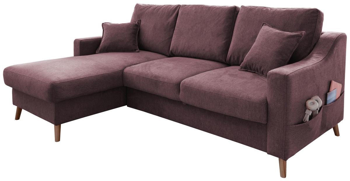 Ecksofa mit Schlaffunktion Valentina mit Kissen Bordeaux - Bordeaux/Naturfarben, KONVENTIONELL, Textil (150/228cm) - P & B