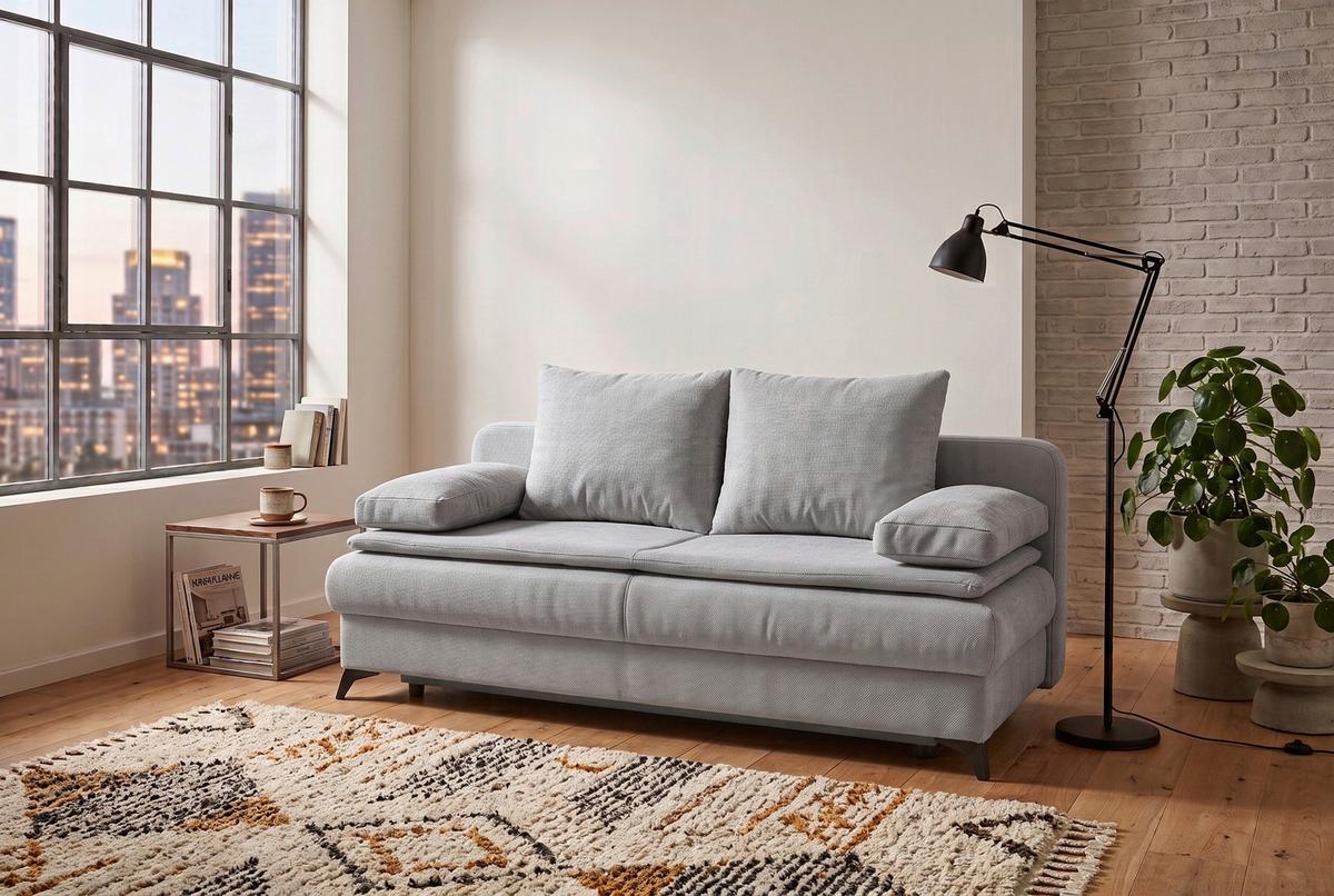 Rozkladacia pohovka KEN, sivá - čierna/sivá, Konventionell, kompozitné drevo/textil (209/105cm) - Based
