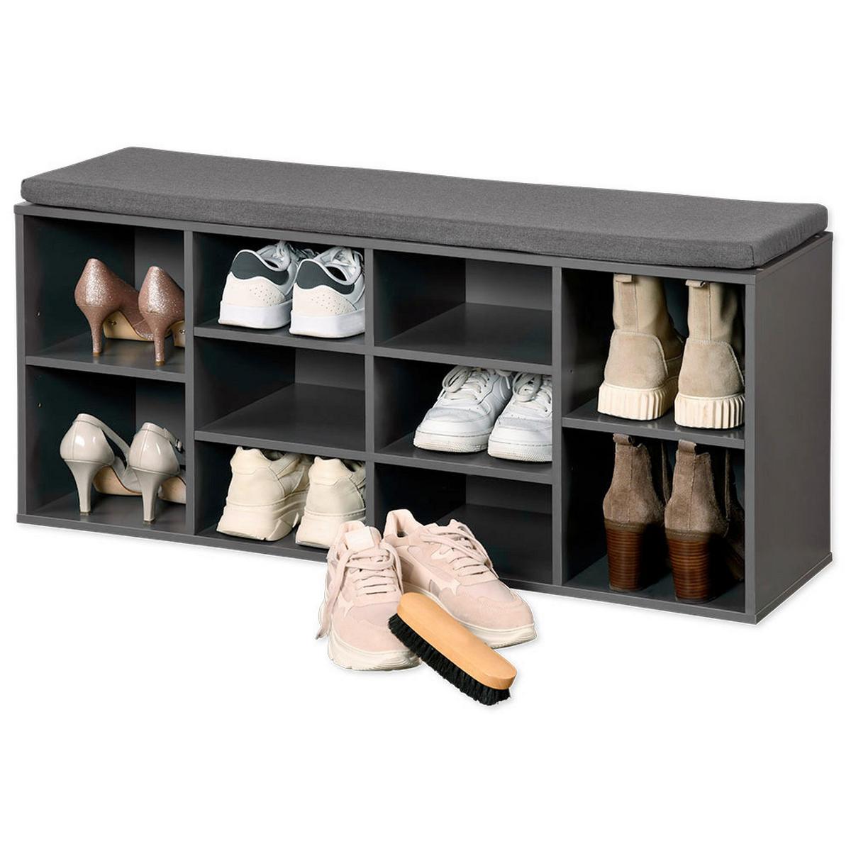 Schuhschrank Grau Holz mit Sitzkissen B: 103,5 cm - Grau, Basics, Holzwerkstoff (103,5/48/29,5cm) - Kesper