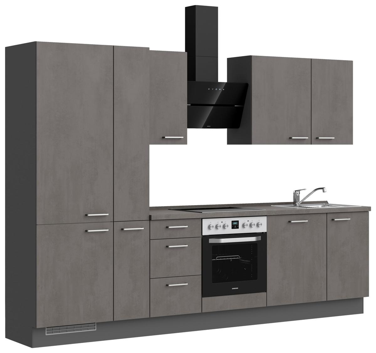 Kuchynská linka 300 cm, bridl.šedý betón/bridl.šedá - farba ušľachtilej ocele/bridlicová, Modern, kov/kompozitné drevo (300cm) - Nobilia