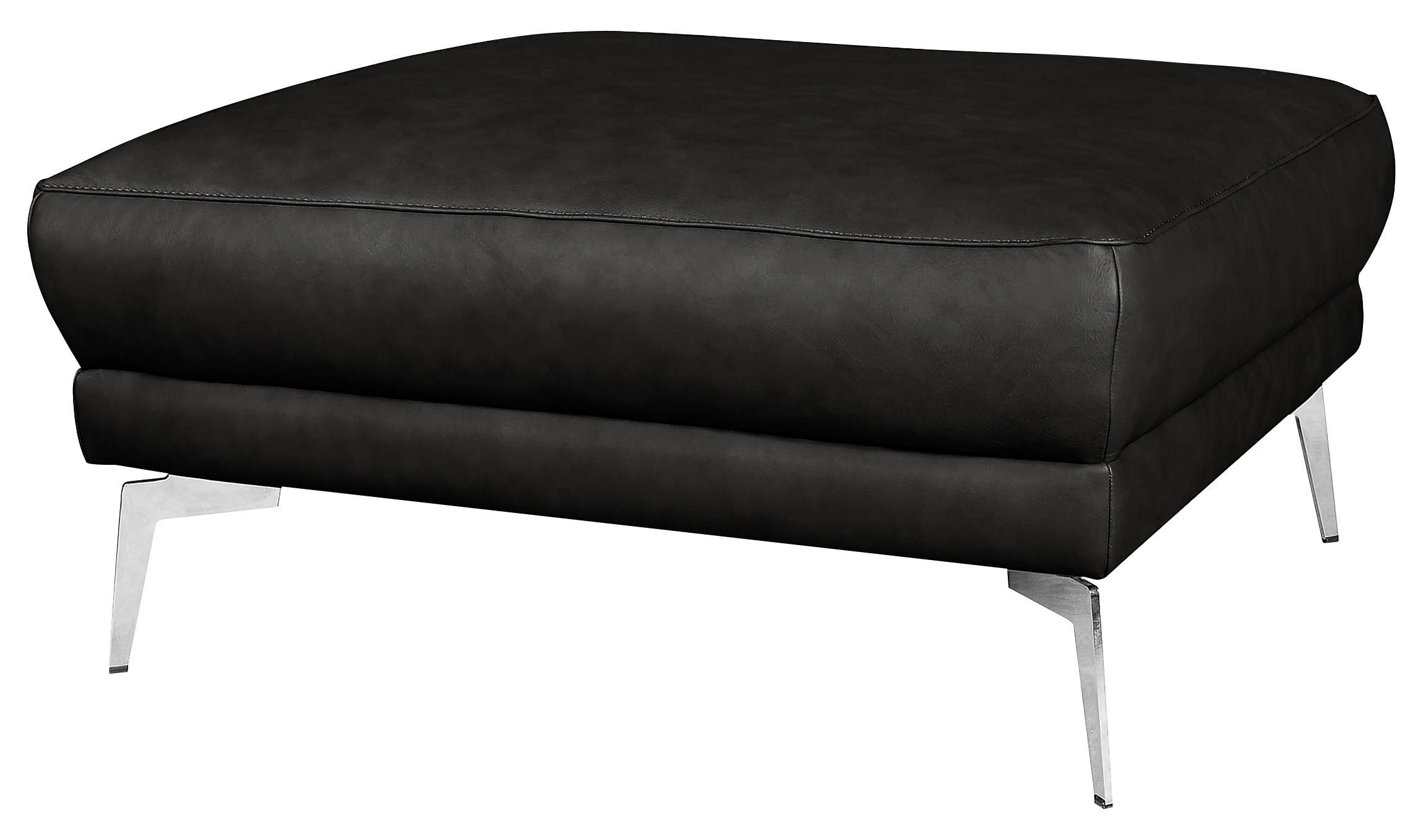 Hocker Spring Schwarz Chrom B: 207 cm - Chromfarben/Schwarz, Design, Leder (96/45/80cm) - Livetastic
