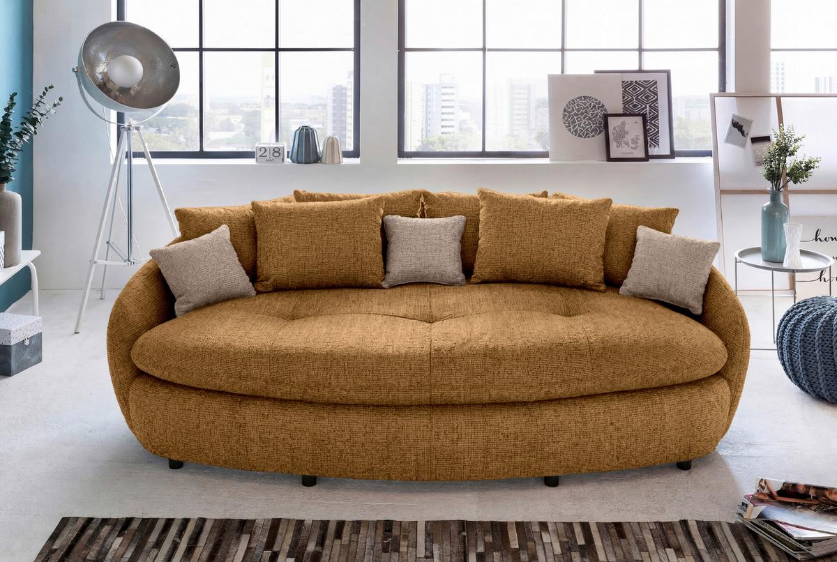 Megasofa Aruba 2 mit Kissen B: 238cm,karamell Chenille - Karamell/Schwarz, Trend, Textil (238/80/140cm) - Luca Bessoni