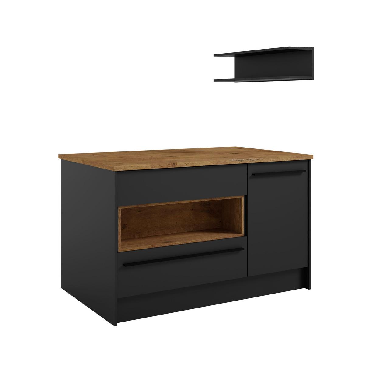 Kücheninsel Jazz Schwarz/Eiche Dekor 145x90x90 cm - Eichefarben/Schwarz, KONVENTIONELL, Holzwerkstoff (145/90/90cm) - P & B