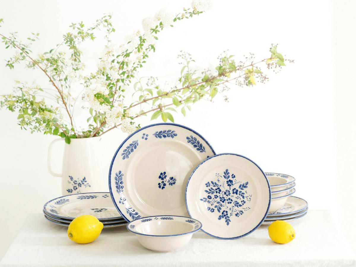 Tafelservice Rondo Steinzeug, Weiß/Blau, 12 -Teilig. - Blau/Weiß, Basics, Keramik - Creatable