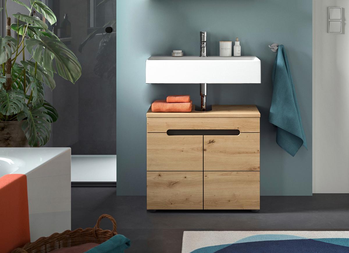 Waschbeckenunterschrank Canu Eiche Artisan Dekor Dunkelgrau - Dunkelgrau/Schwarz, MODERN, Holzwerkstoff (63/55/34cm) - MID.YOU