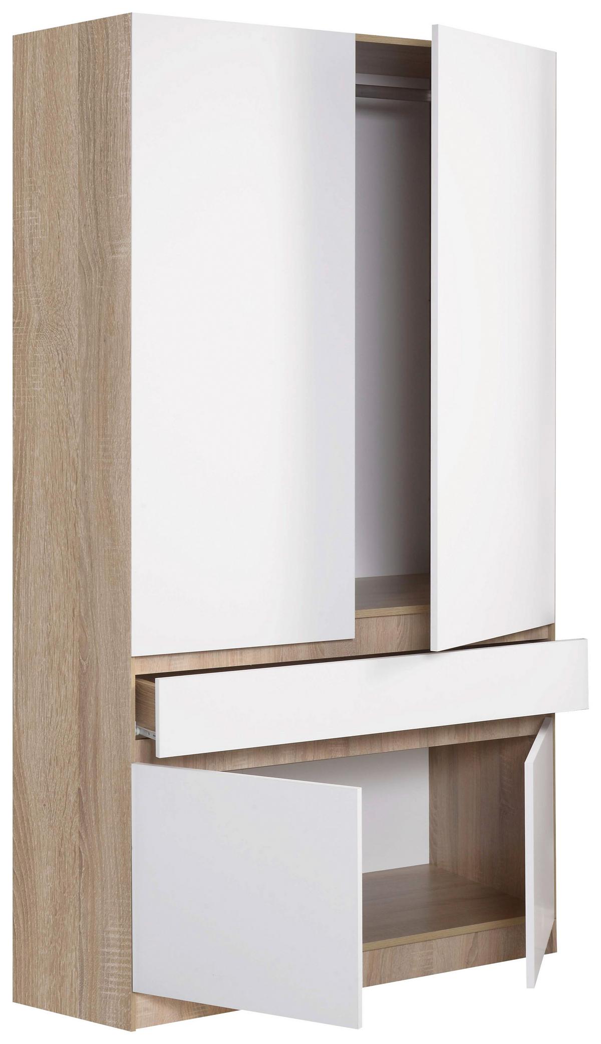 ŠATNÍ SKŘÍŇ S OTOČNÝMI DVEŘMI HERMES I - bílá/Sonoma dub, Basics, kompozitní dřevo (100/200/52cm)