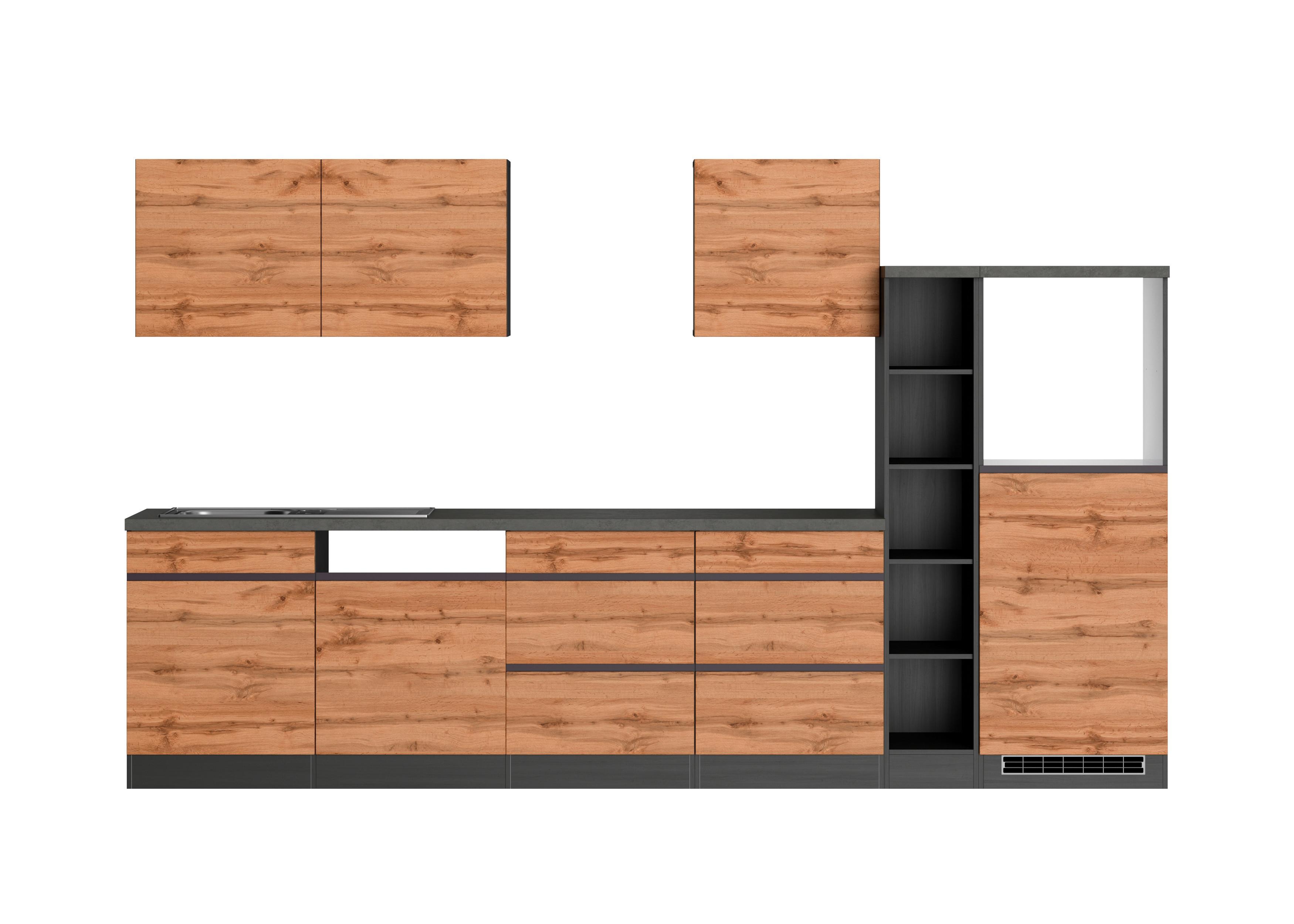 Küchenzeile Turin ohne Geräte B: 330 cm Graphit/Eiche Dekor - Eiche Wotan/Graphitfarben, Design, Holzwerkstoff (330cm) - Held