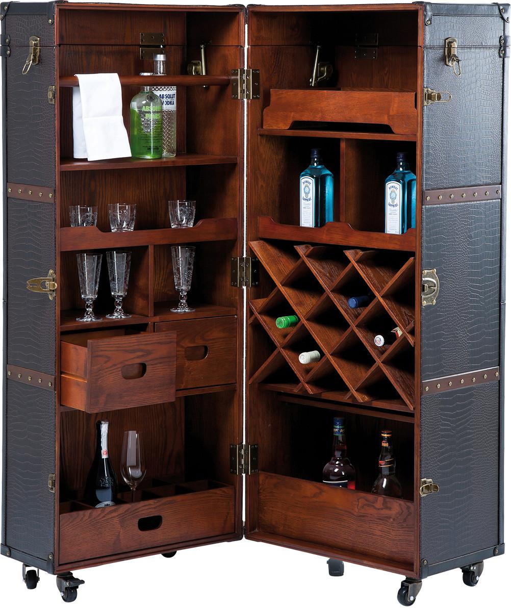 Barschrank Globetrotter - Schwarz/Braun, Trend, Holzwerkstoff/Kunststoff (61/154/61cm) - Kare-Design