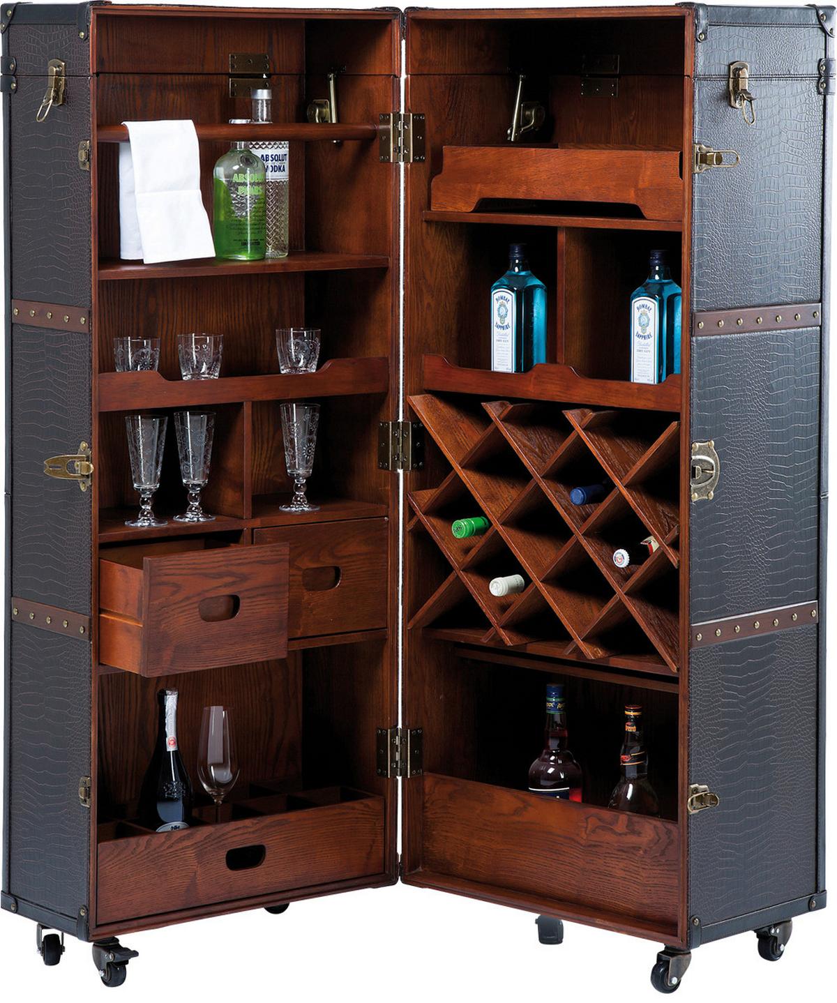 Barschrank Globetrotter - Schwarz/Braun, Trend, Holzwerkstoff/Kunststoff (61/154/61cm) - Kare-Design