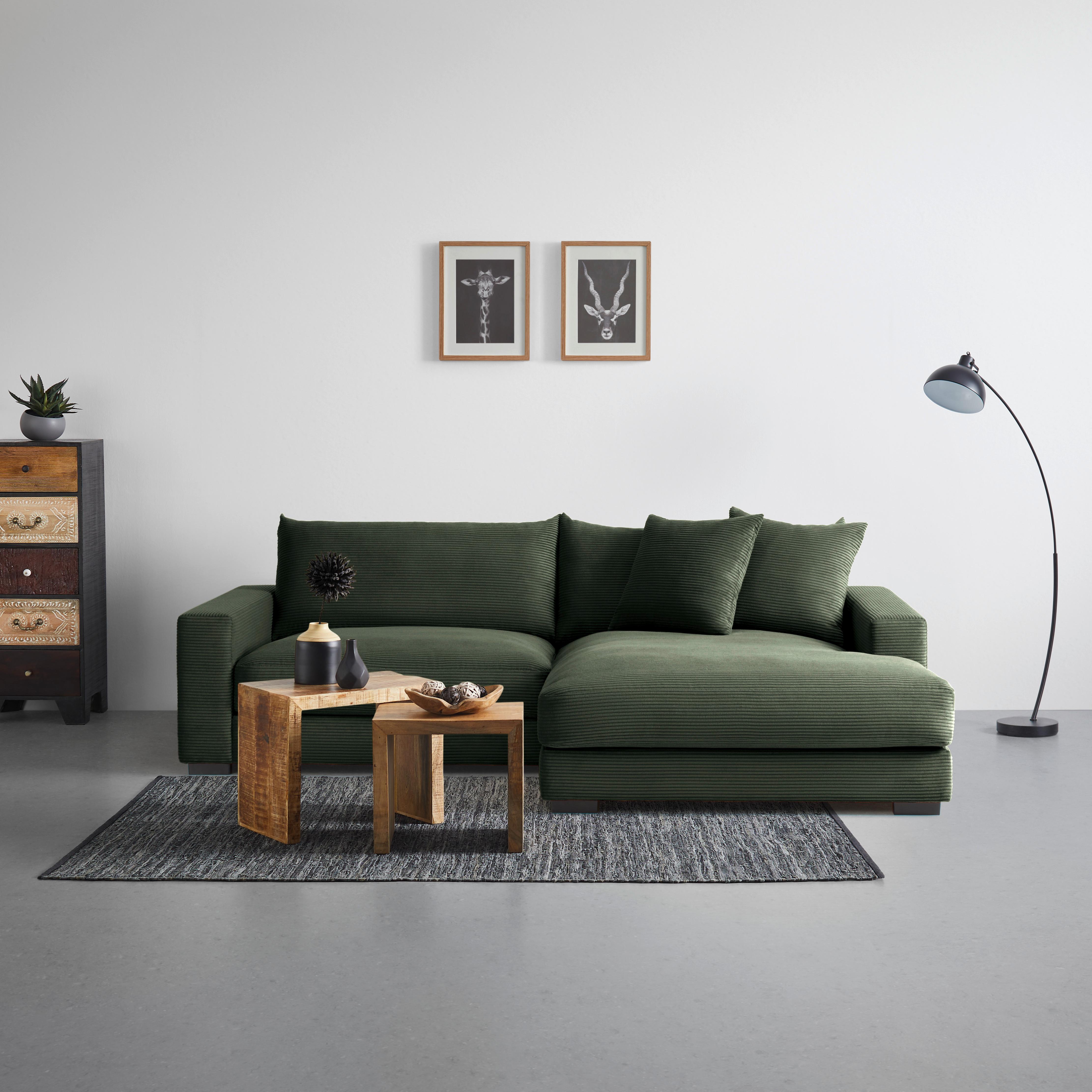 Rohová sedačka PEDRO, pravá, tmavě zelený manšestr - tmavě zelená, Moderní, textil (265/180cm) - Mömax