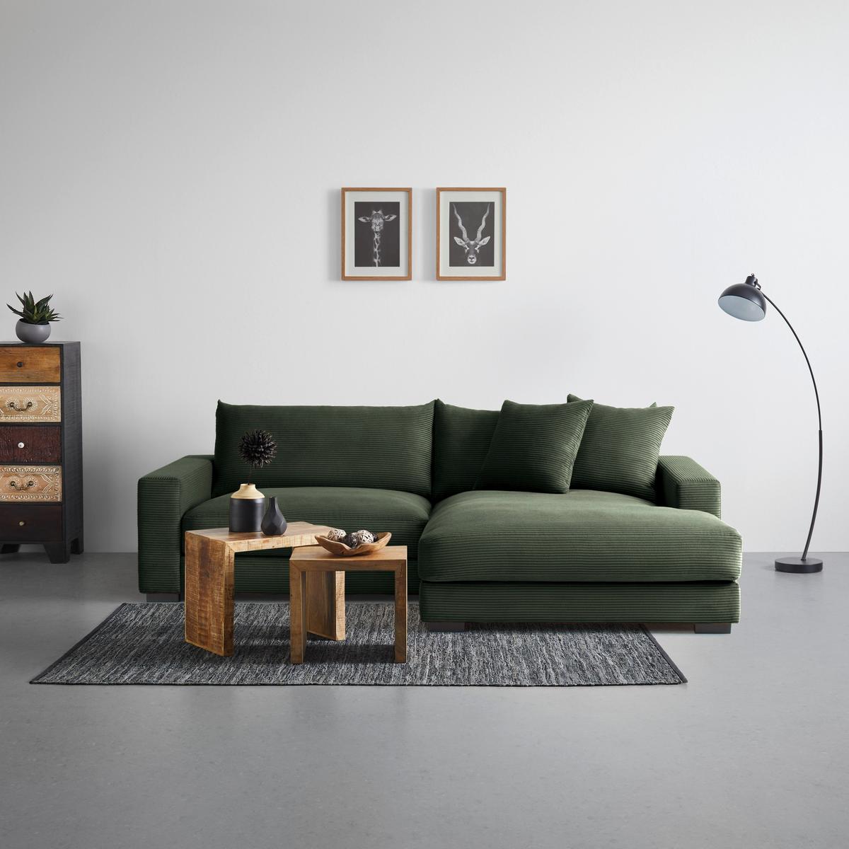 Rohová sedačka PEDRO, pravá, tmavě zelený manšestr - tmavě zelená, Moderní, textil (265/180cm) - Mömax