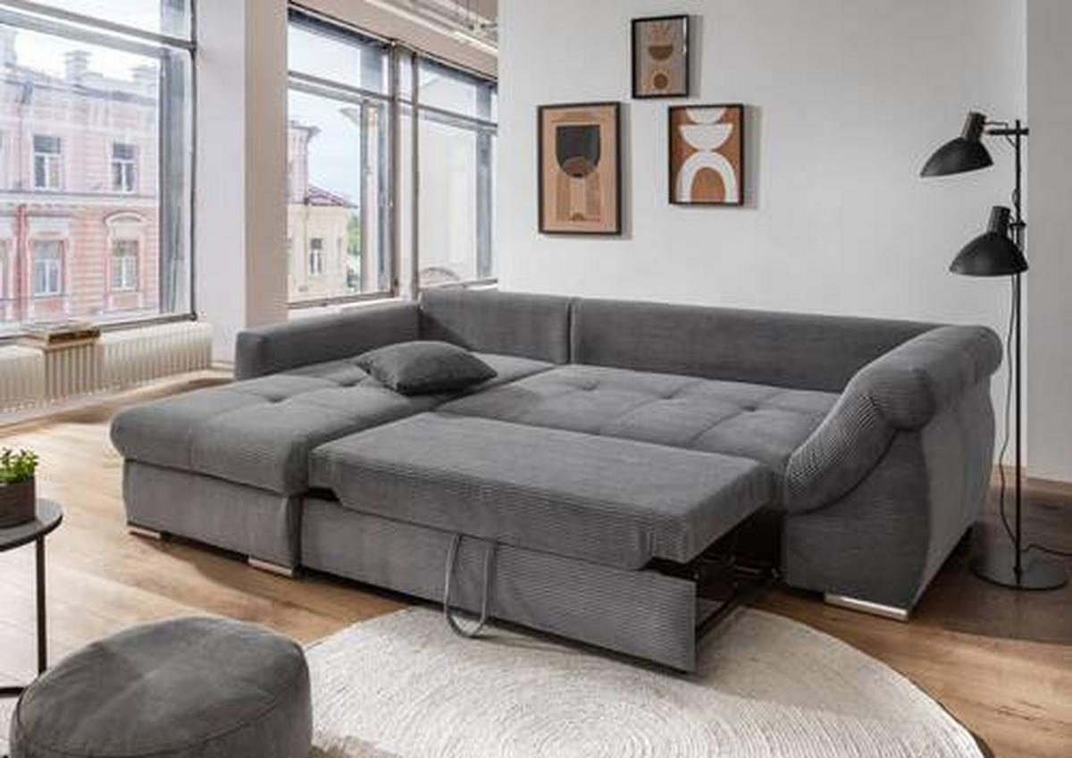 Ecksofa Federico Grau S: 188/302 cm - Chromfarben/Grau, MODERN, Holz/Textil (188/302cm) - MID.YOU