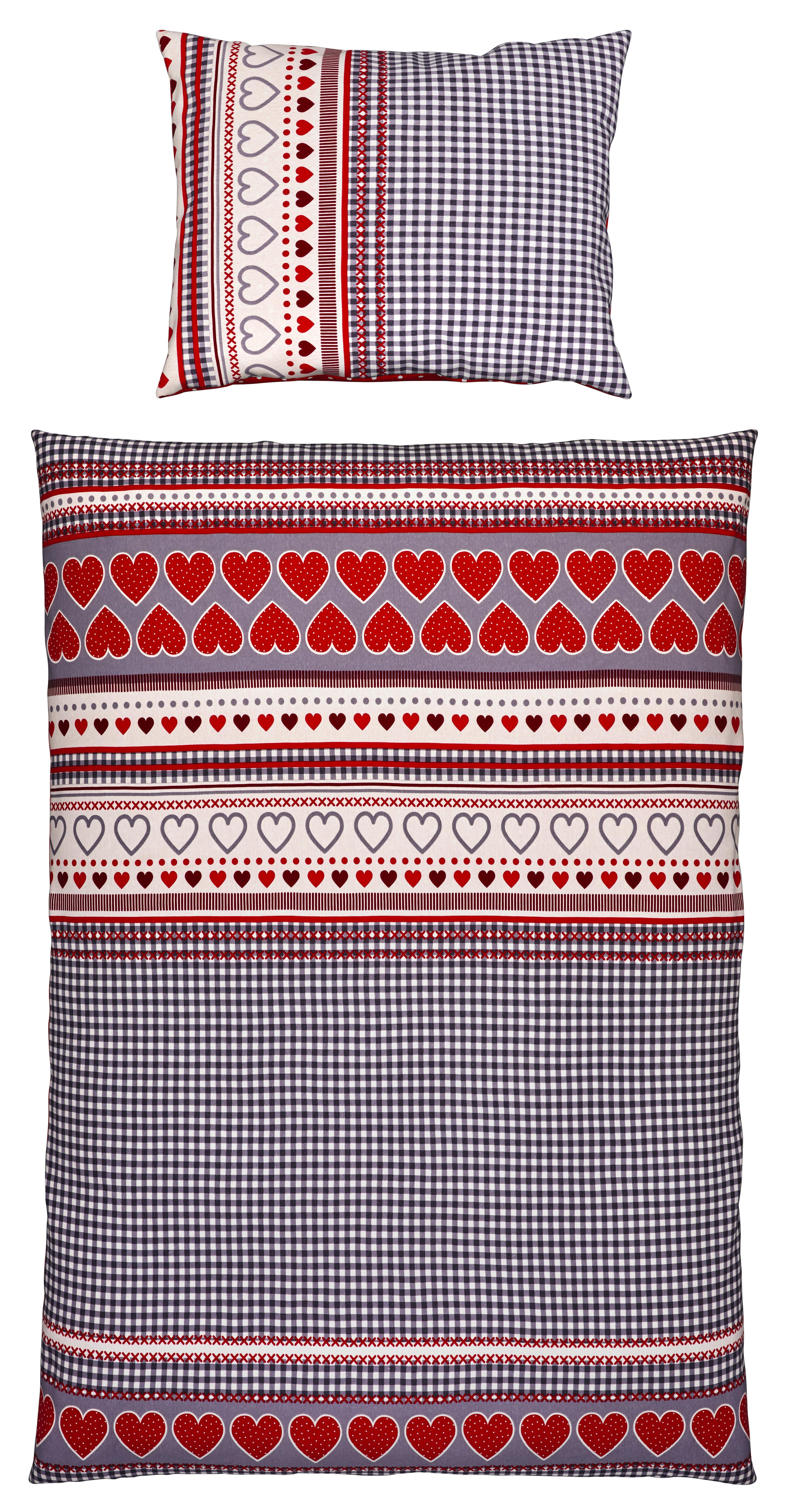 Ágyneműhuzat-garnitúra Fiolina - Piros/Szürke, modern, Textil - Ombra