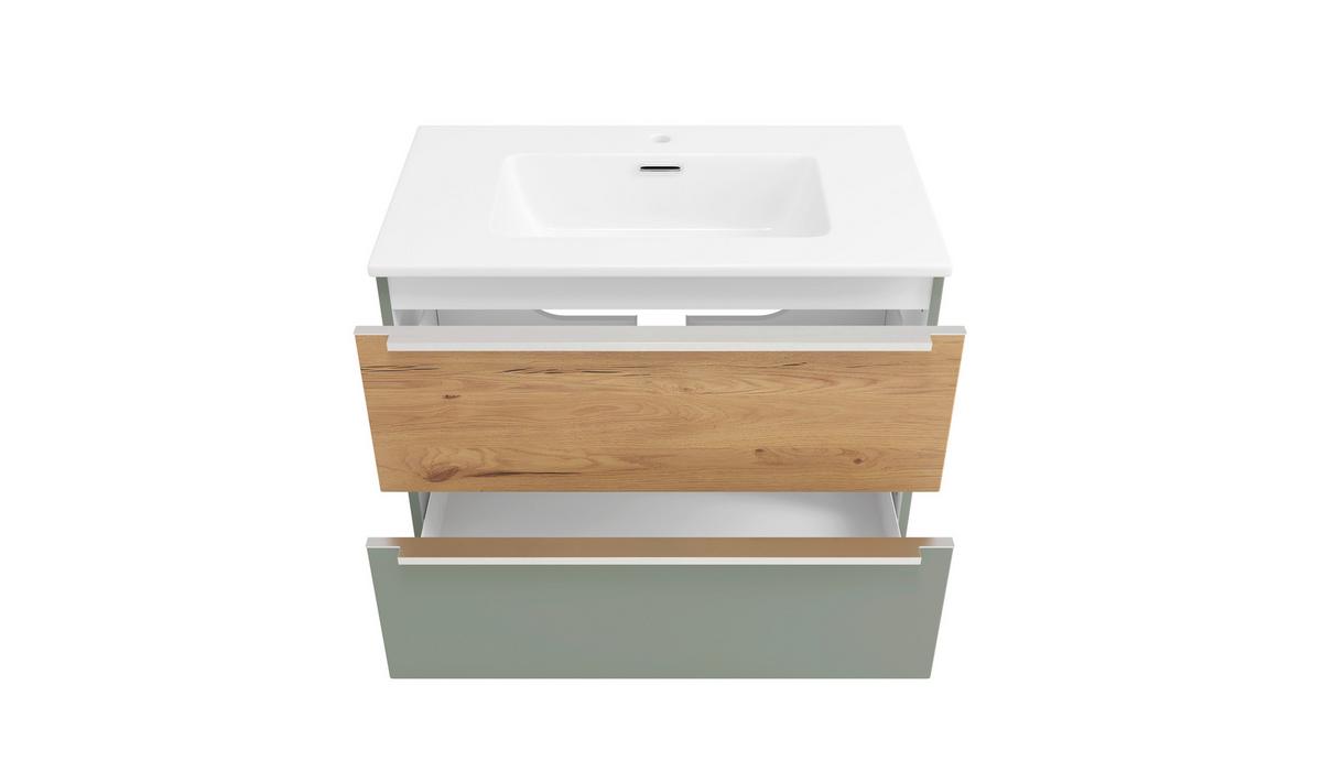 Waschtischkombi Verona Wildeiche/Schilfgrün B: 80cm - Schilfgrün/Wildeiche, Trend, Keramik/Holzwerkstoff (80/54/47cm) - Held
