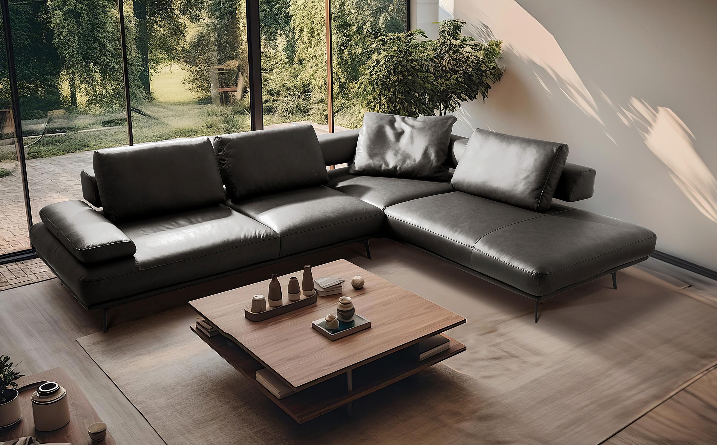 Ecksofa Como Echtleder Anthrazit 306x237 - Anthrazit/Schwarz, Design, Leder (306/237cm) - Livetastic