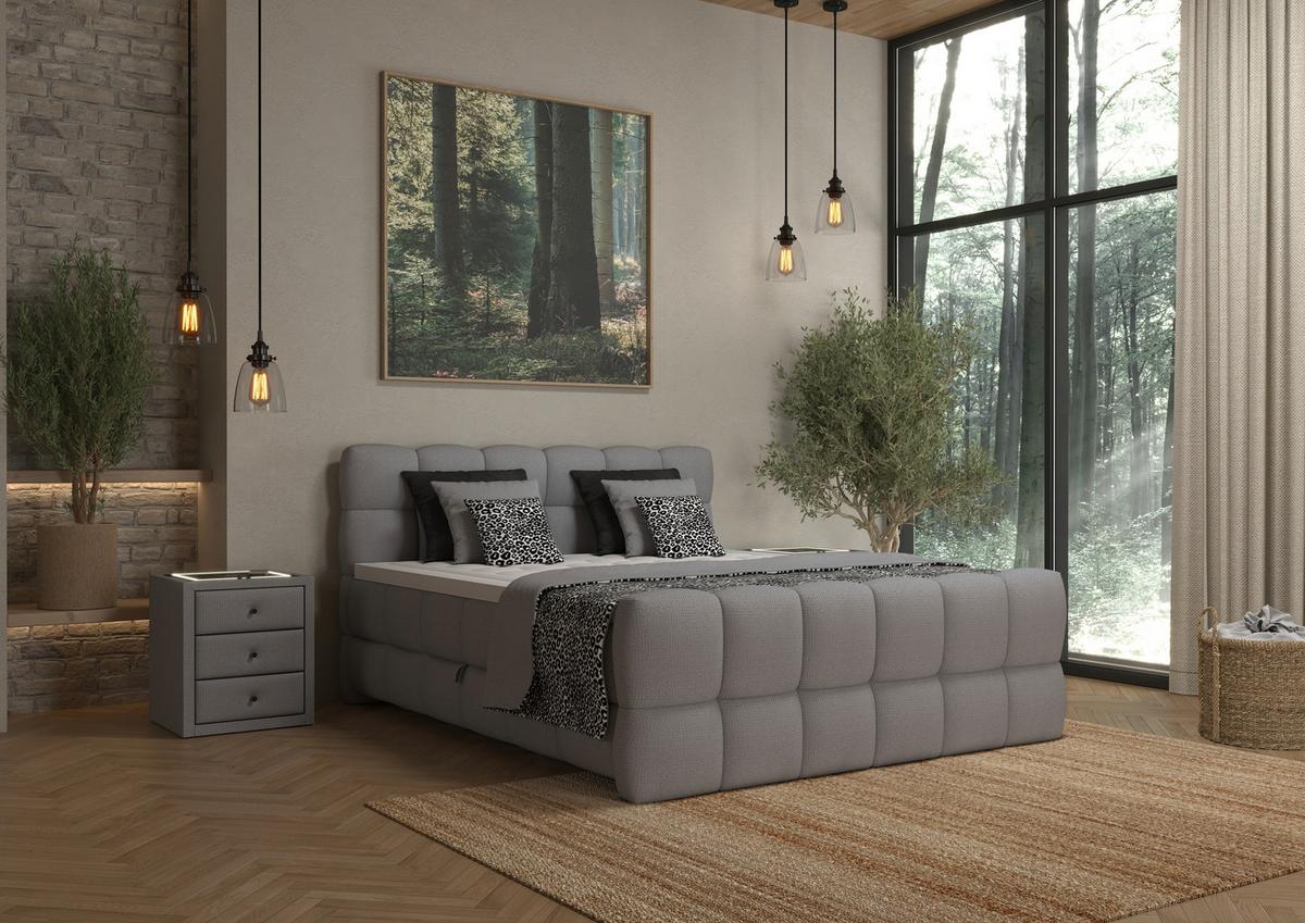 BOXSPRINGBETT inkl. Bettkasten 180x200 - Schwarz/Grau, Trend, Holz/Holzwerkstoff (180/200cm) - Sembella