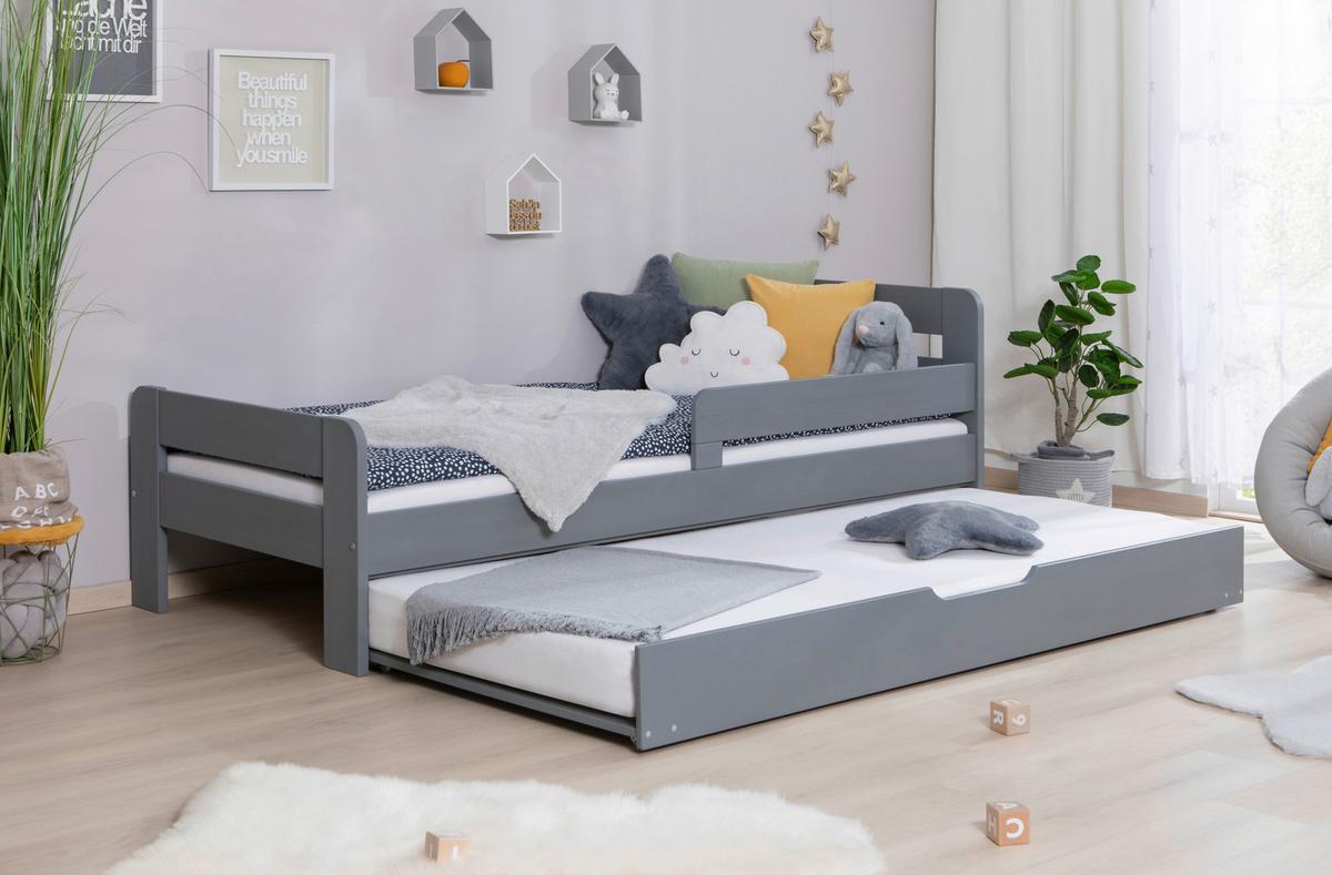 Bett Bennet Hellgrau Inkl. Zubehör, 90x200 Cm - Hellgrau/Naturfarben, MODERN, Holz/Textil (90/200cm) - MID.YOU