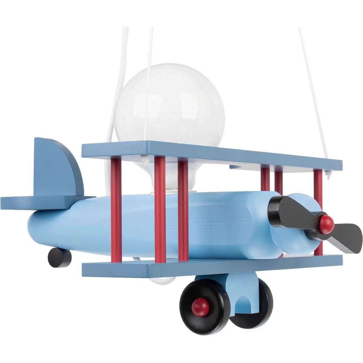 Kinderhängeleuchte Flugzeug H: 75 Cm 1-Flammig - Blau/Rot, KONVENTIONELL, Holz (29/31/75cm)