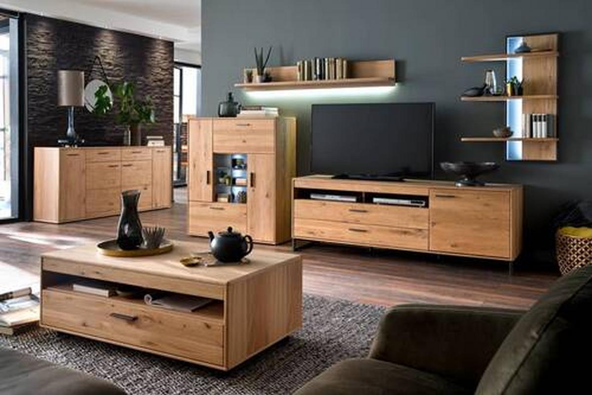 Wohnkombination teilmassiv 4--teilig. Portland Eichefarben - Eichefarben/Schwarz, Design, Holz/Holzwerkstoff (338/204/50cm) - Livetastic