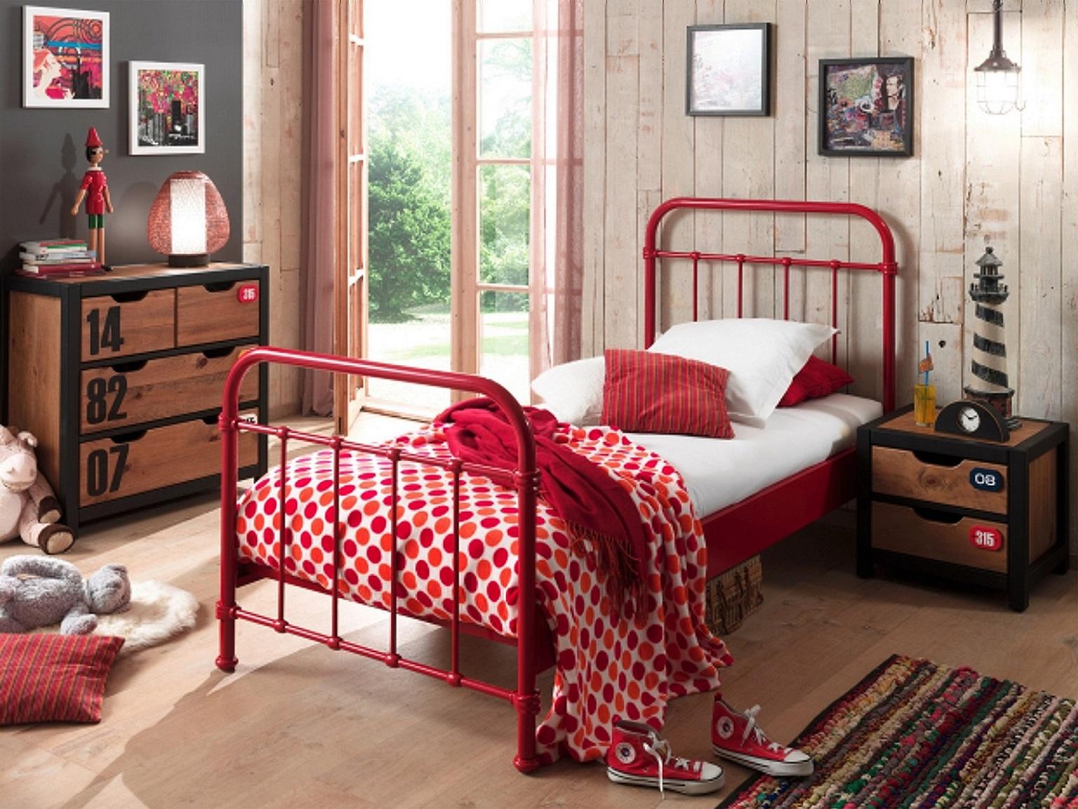 Kinder-/Juniorbett New York 90x200 cm Rot - Rot, ROMANTIK / LANDHAUS, Metall (90/200cm) - MID.YOU