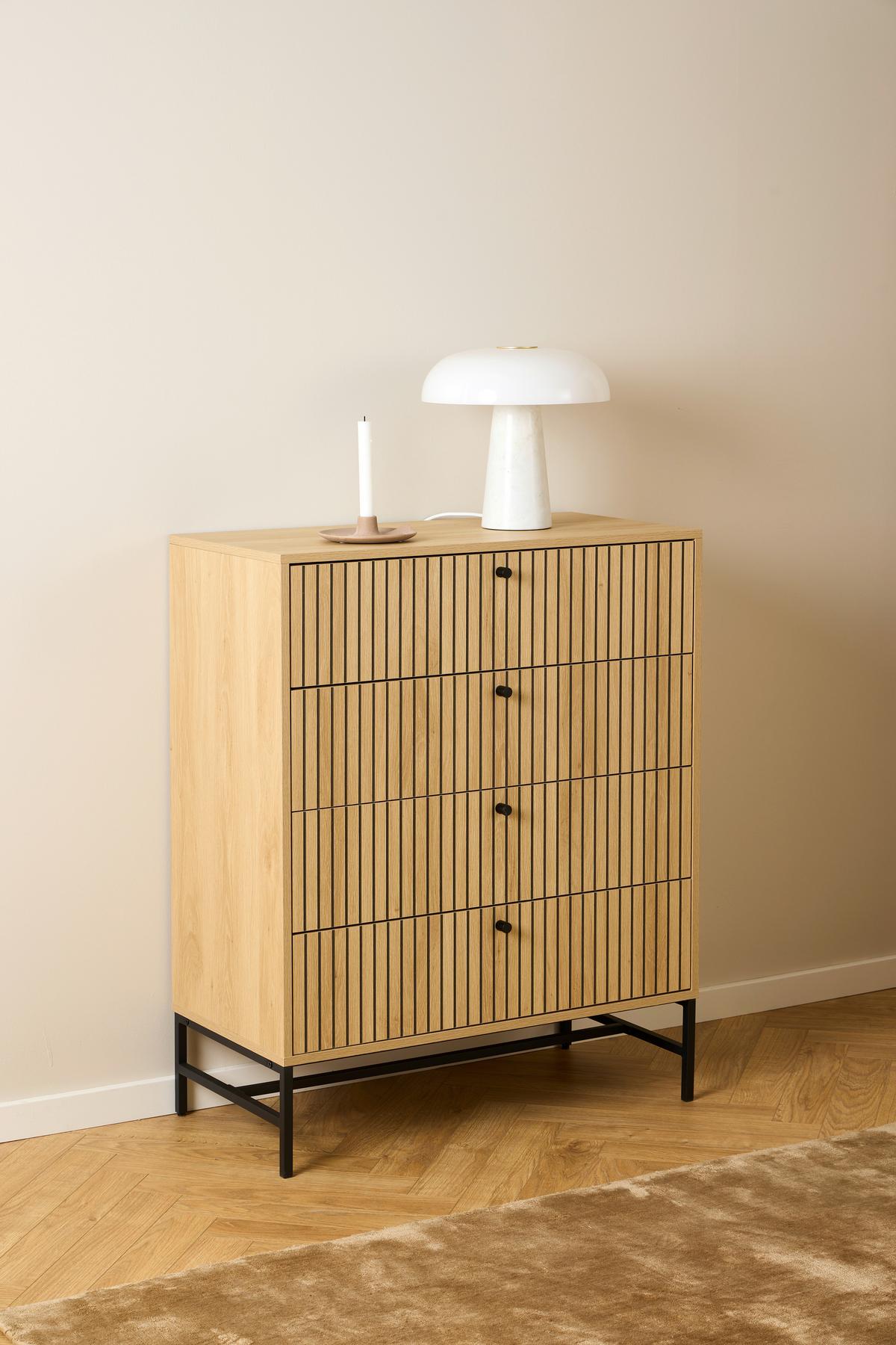 KOMODA ALBANY - černá/barvy dubu, Design, kov/dřevo (80,6/100,1/40cm)