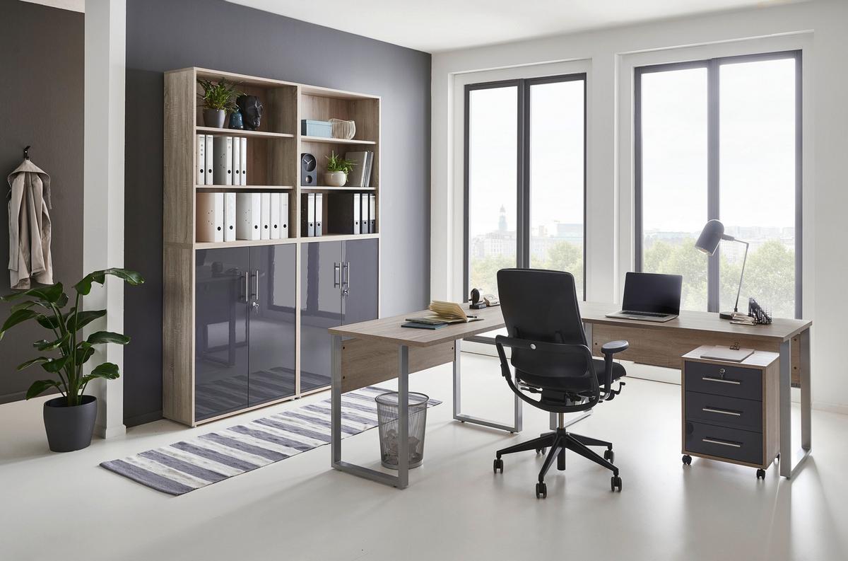 Büro Office Edition Eiche Dekor/Anthrazit Hg - Anthrazit Hochglanz/Sonoma Eiche, MODERN, Holzwerkstoff/Metall - MID.YOU