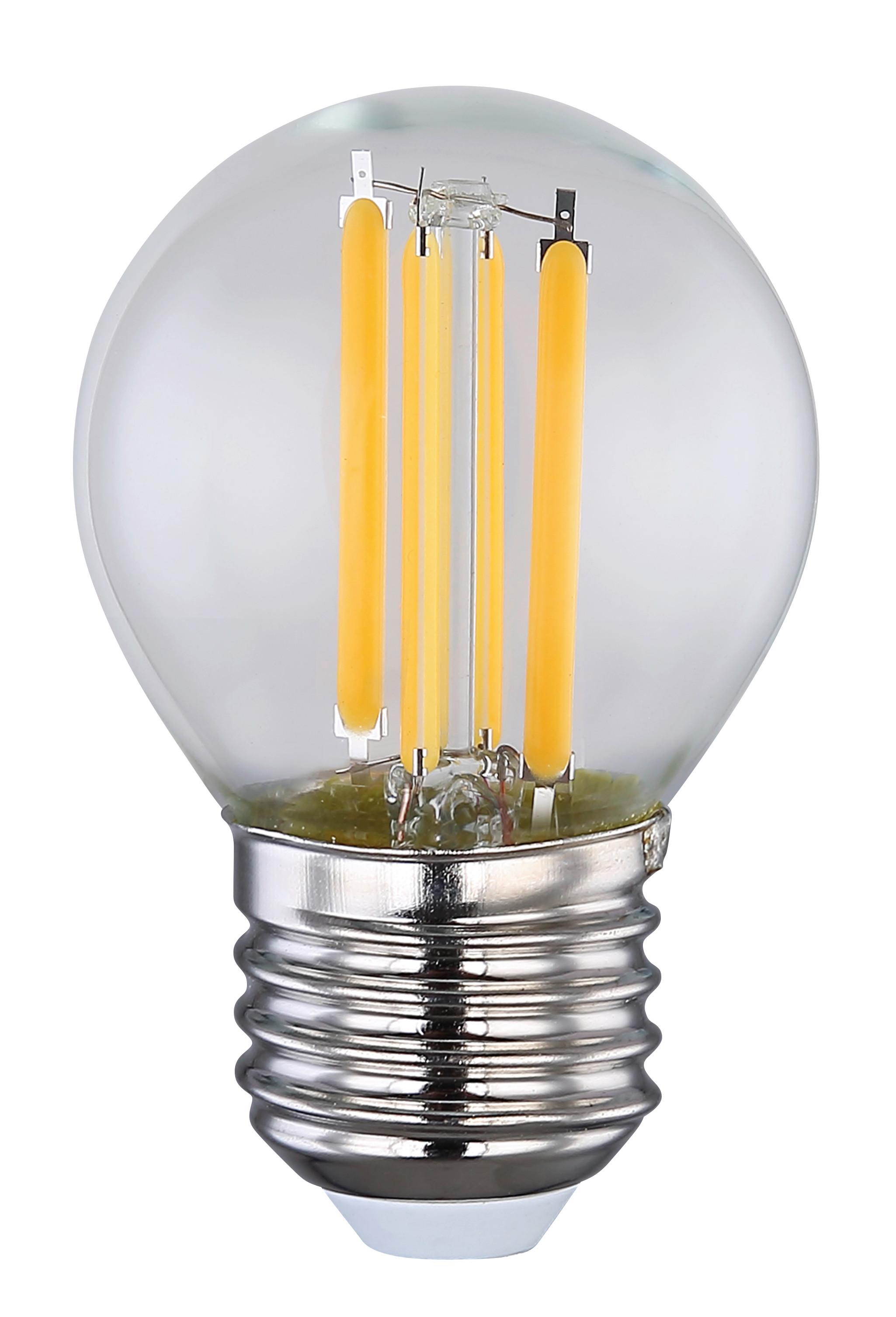 LED žárovka E27, 6W, 230V - čiré, sklo (4,5/7,2cm)