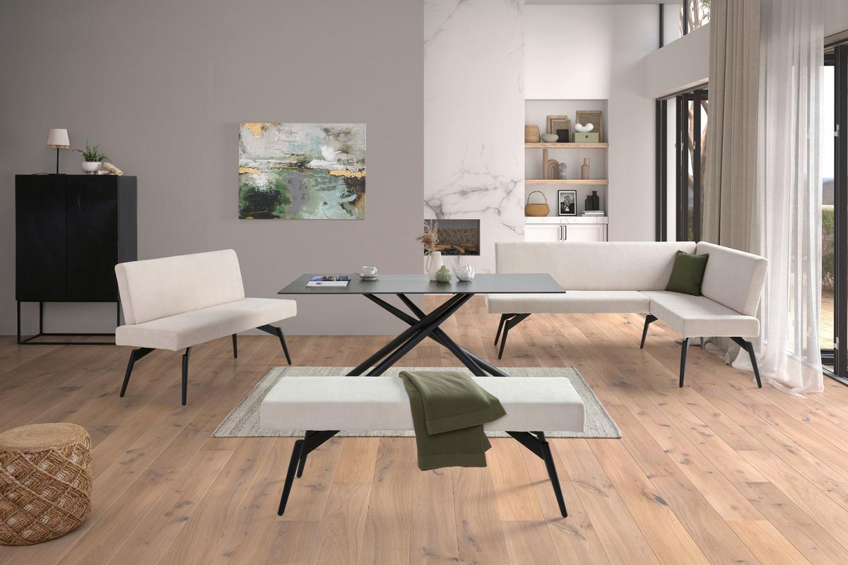 Sitzbank Tinos mit Lehne Beige, B: 140 cm - Beige/Schwarz, KONVENTIONELL, Textil/Metall (140/88/62cm) - MID.YOU