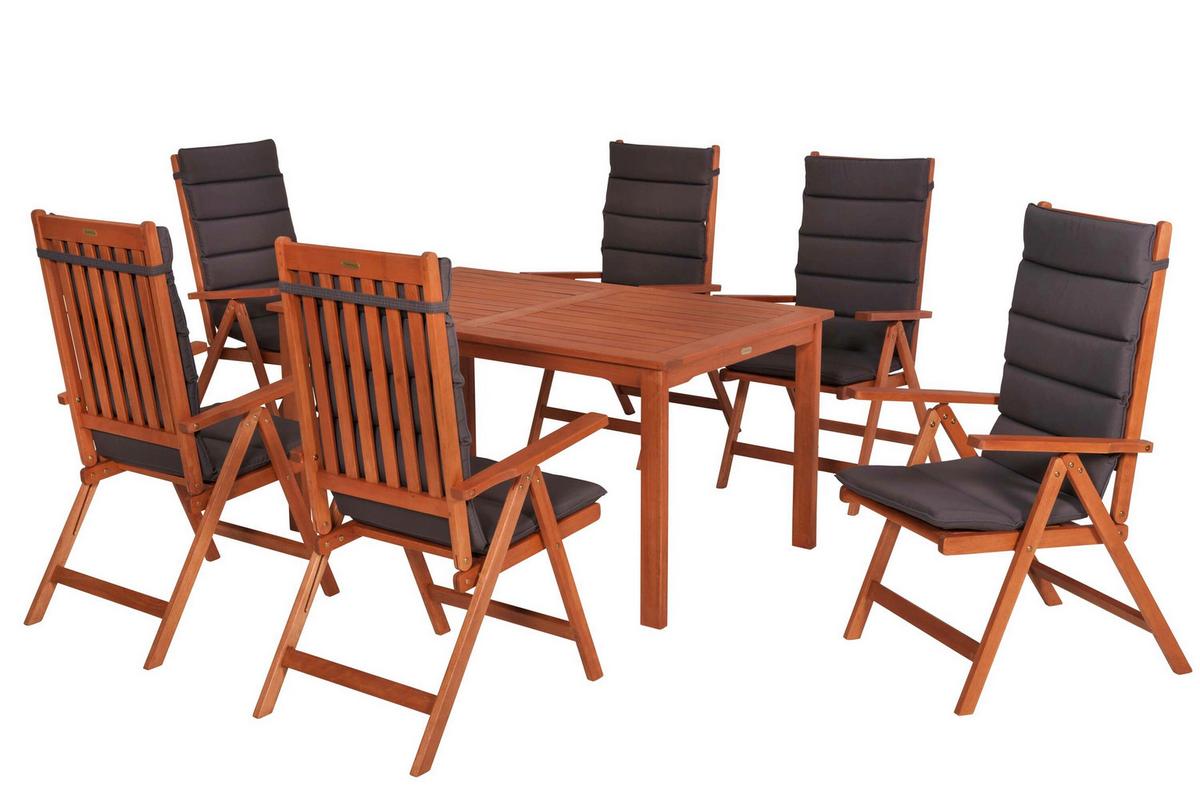 Gartentischgruppe Vitoria 7-Tlg. Aus Holz Mit Auflagen - Eukalyptusholzfarben/Grau, KONVENTIONELL, Holz/Textil - Gardenson