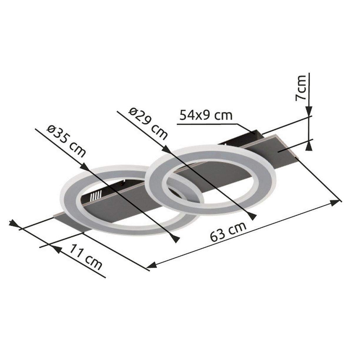 LED-DECKENLEUCHTE Antharzit, Grau, ca. 63x35x7cm - Anthrazit/Opal, Design, Kunststoff/Metall (63/35/7cm) - Globo