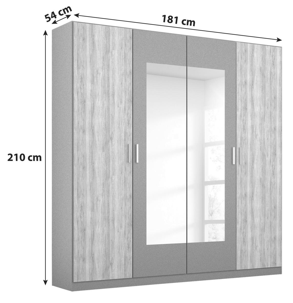 Drehtürenschrank Mit Spiegel 181cm Borneo, Grau/Weiß - Weiß/Grau, Basics, Holzwerkstoff (181/210/54cm) - Rauch Möbel