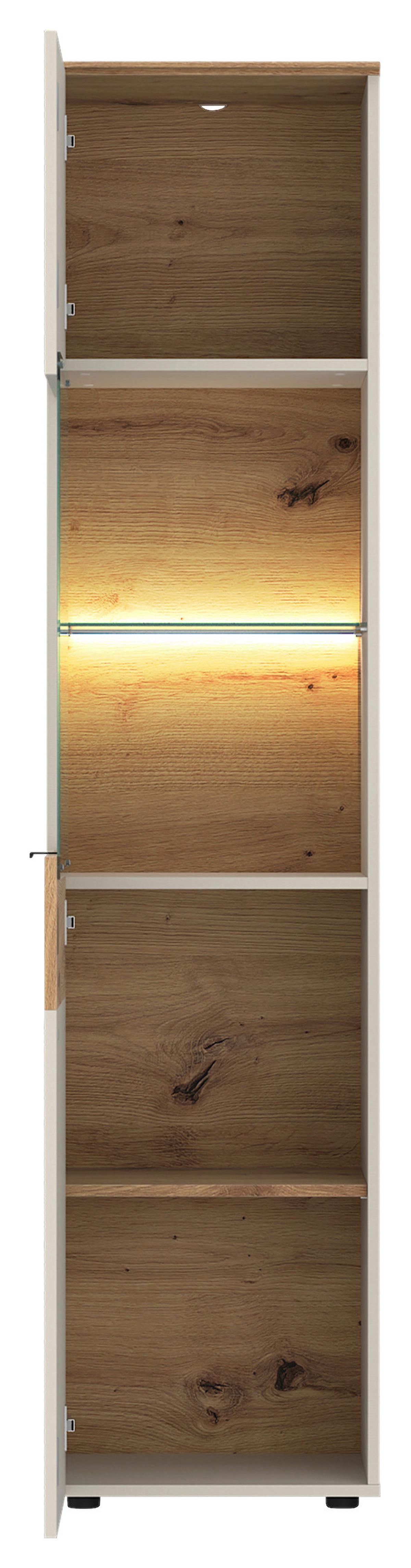 Vitrine Viona Kaschmir/Eiche Artisan B: 45cm - Kaschmir/Eiche Artisan, Basics, Glas/Holzwerkstoff (45/195/40cm)