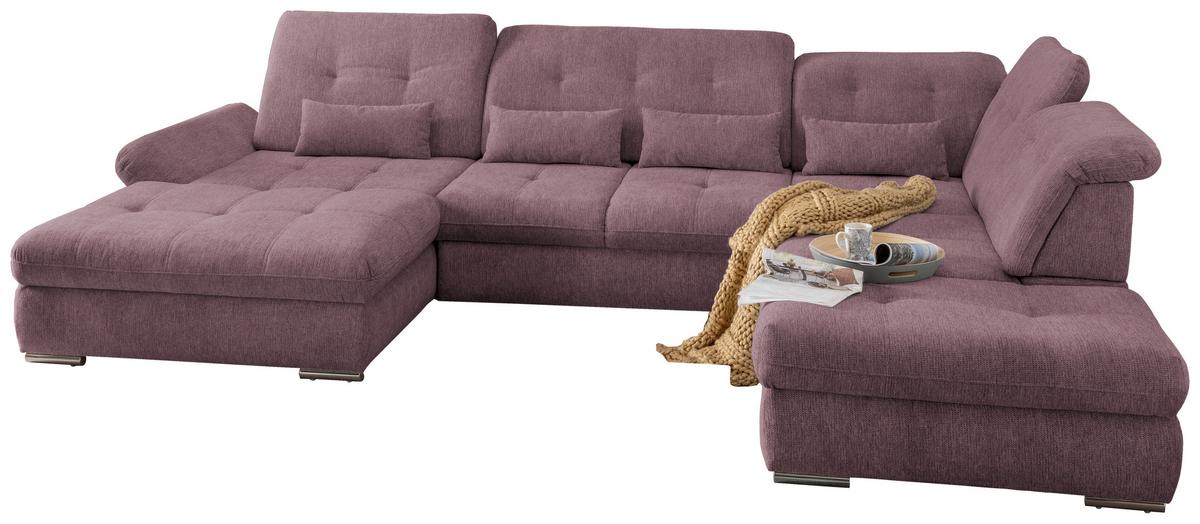 Wohnlandschaft Dalida Mit Schlaffunktion Brombeere - Chromfarben/Brombeere, Design, Textil (195/376/254cm) - Livetastic