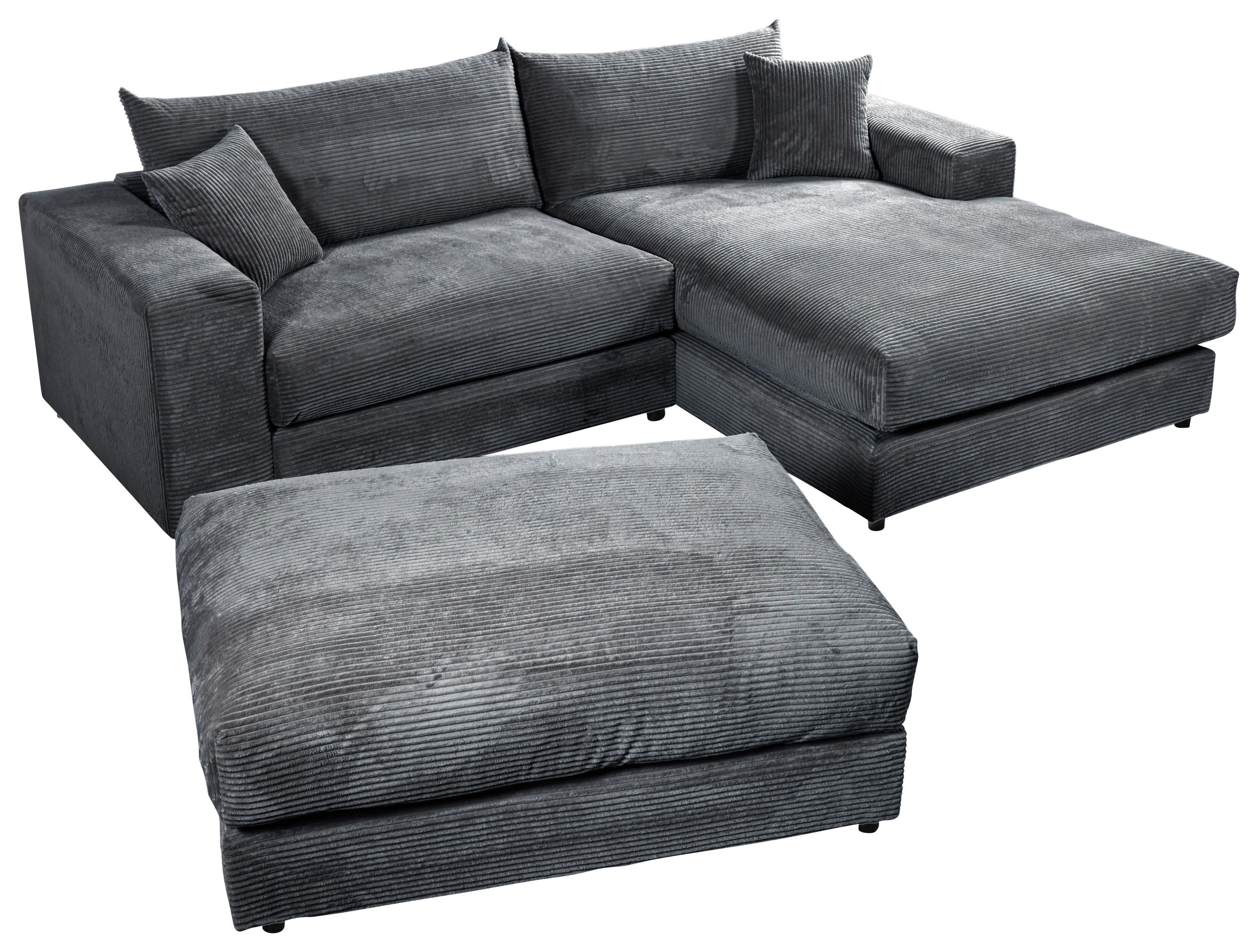 Ecksofa Funny S Dunkelgrau mit Hocker S: 265x180 cm - Dunkelgrau/Schwarz, Basics, Textil (265/180cm) - Livetastic