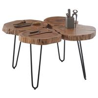 Couchtisch Echtholzplatte Cole Mini, Akazie/Schwarz - Schwarz/Akaziefarben, Natur, Holz/Metall (78/72/56cm) - MID.YOU