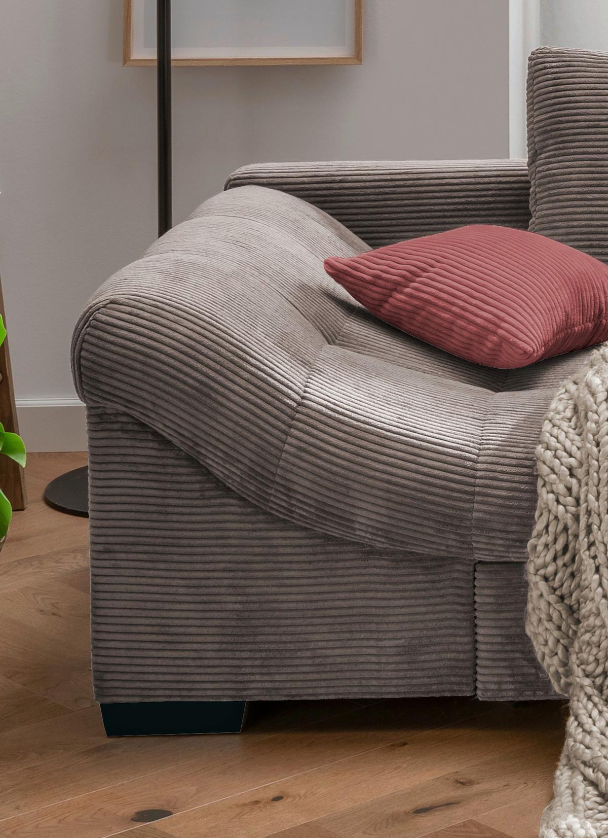 Rohová sedačka ALVITO, pravá, sivohnedý menčester - hnedá/koralová, Design, drevo/textil (298/202cm) - MID.YOU