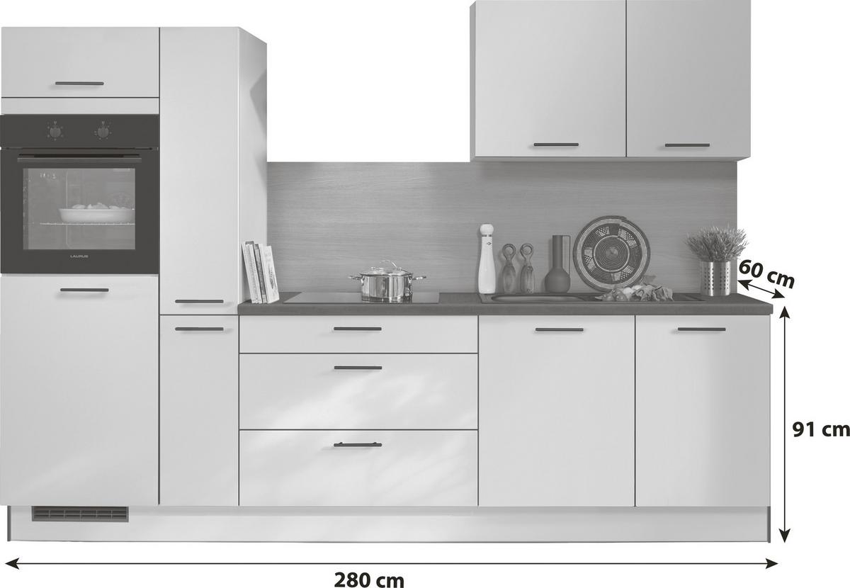 Küchenblock Pn210 - Weiß/Grau, MODERN, Holzwerkstoff (280cm) - Pino