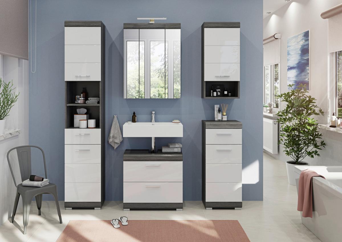 Badezimmer Scout - Weiß Hochglanz, MODERN, Holzwerkstoff (134cm) - MID.YOU