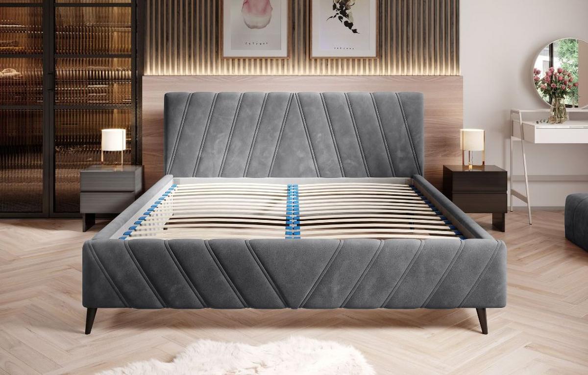Manželská posteľ s roštom Melli, 140x200, sivá - čierna/sivá, Design, drevo/textil (140/200cm)