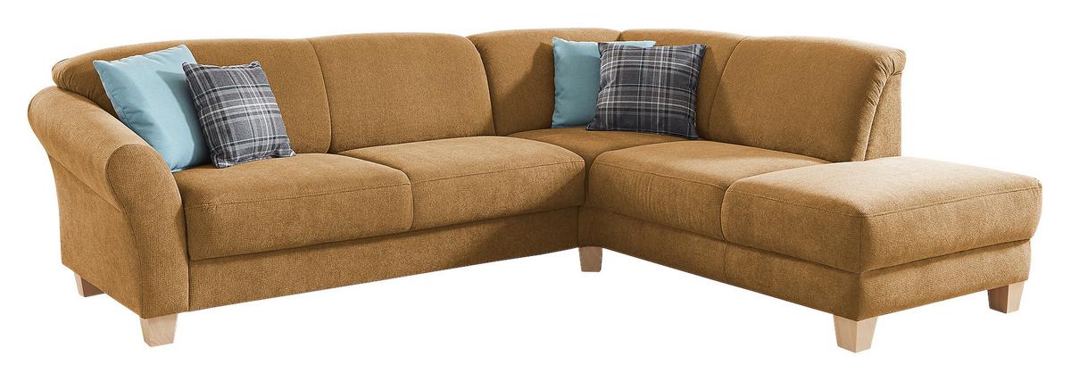 Ecksofa Gotland senfgelb mit Bettkasten, 257x212 cm - Senfgelb/Naturfarben, KONVENTIONELL, Textil (257/212cm) - Sit & More
