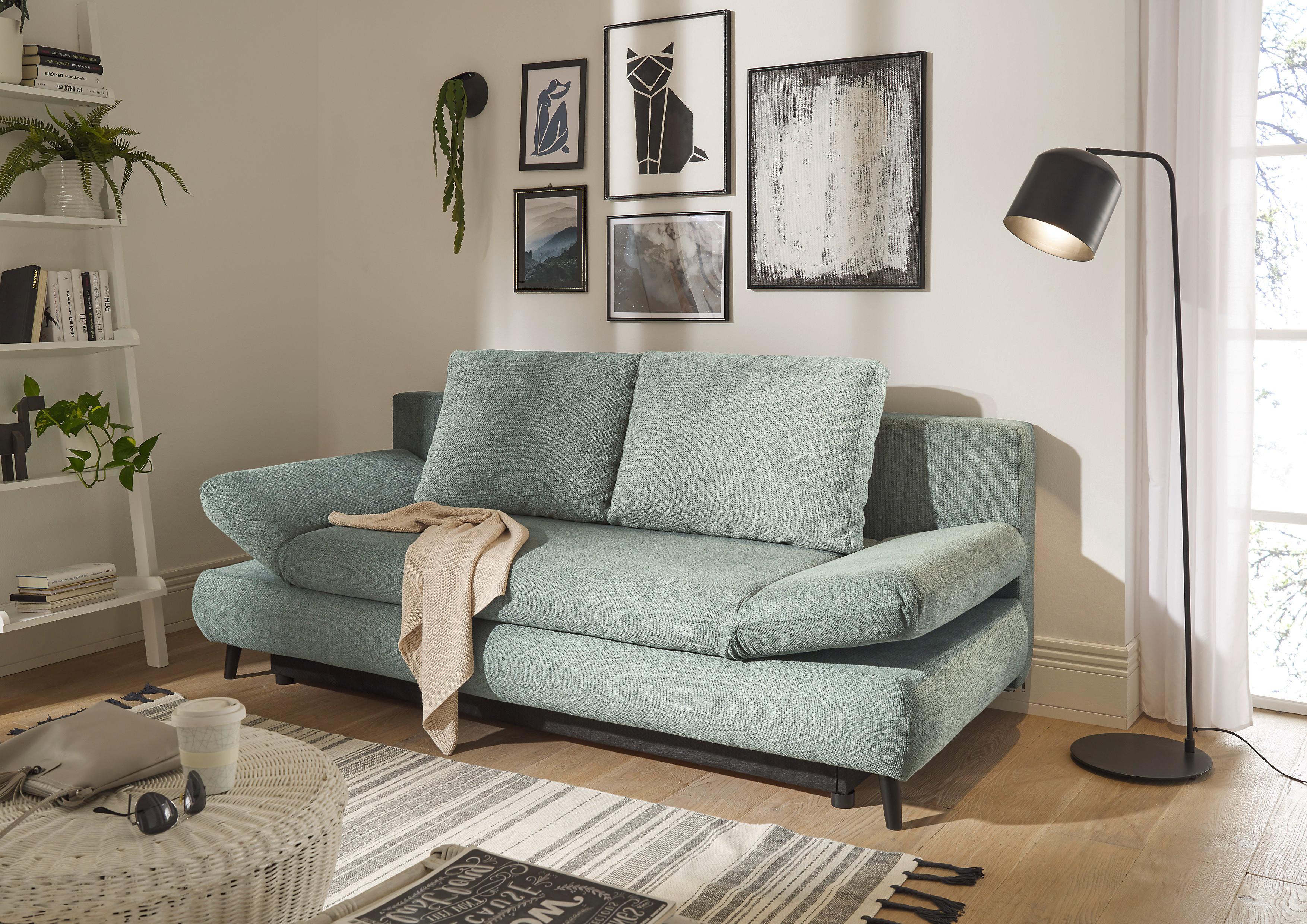 2-Sitzer-Sofa Mit Schlaffunktion Sunny B: 212 cm - Graublau/Schwarz, KONVENTIONELL, Holzwerkstoff/Textil (212/88/101cm) - MID.YOU