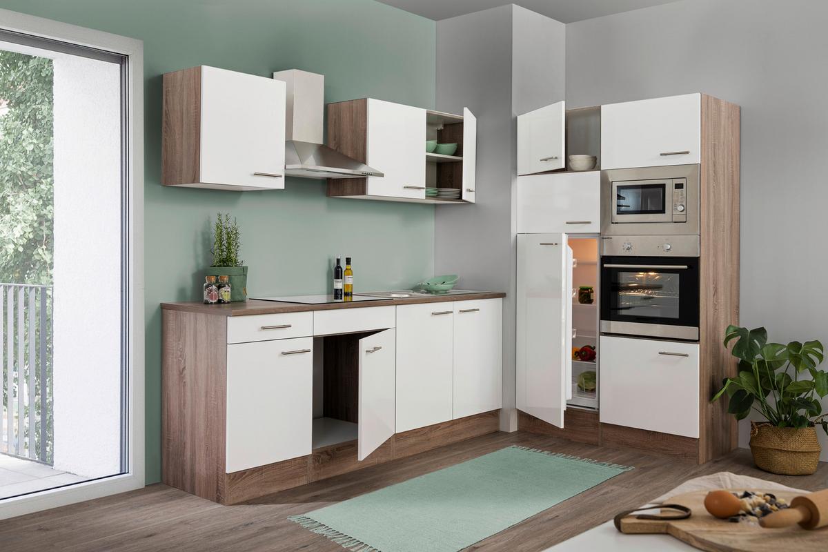 Küchenzeile Mit Geräten B: 330 Cm Eichefarben/weiß - Eichefarben/Weiß, MODERN, Holzwerkstoff (330cm) - Respekta