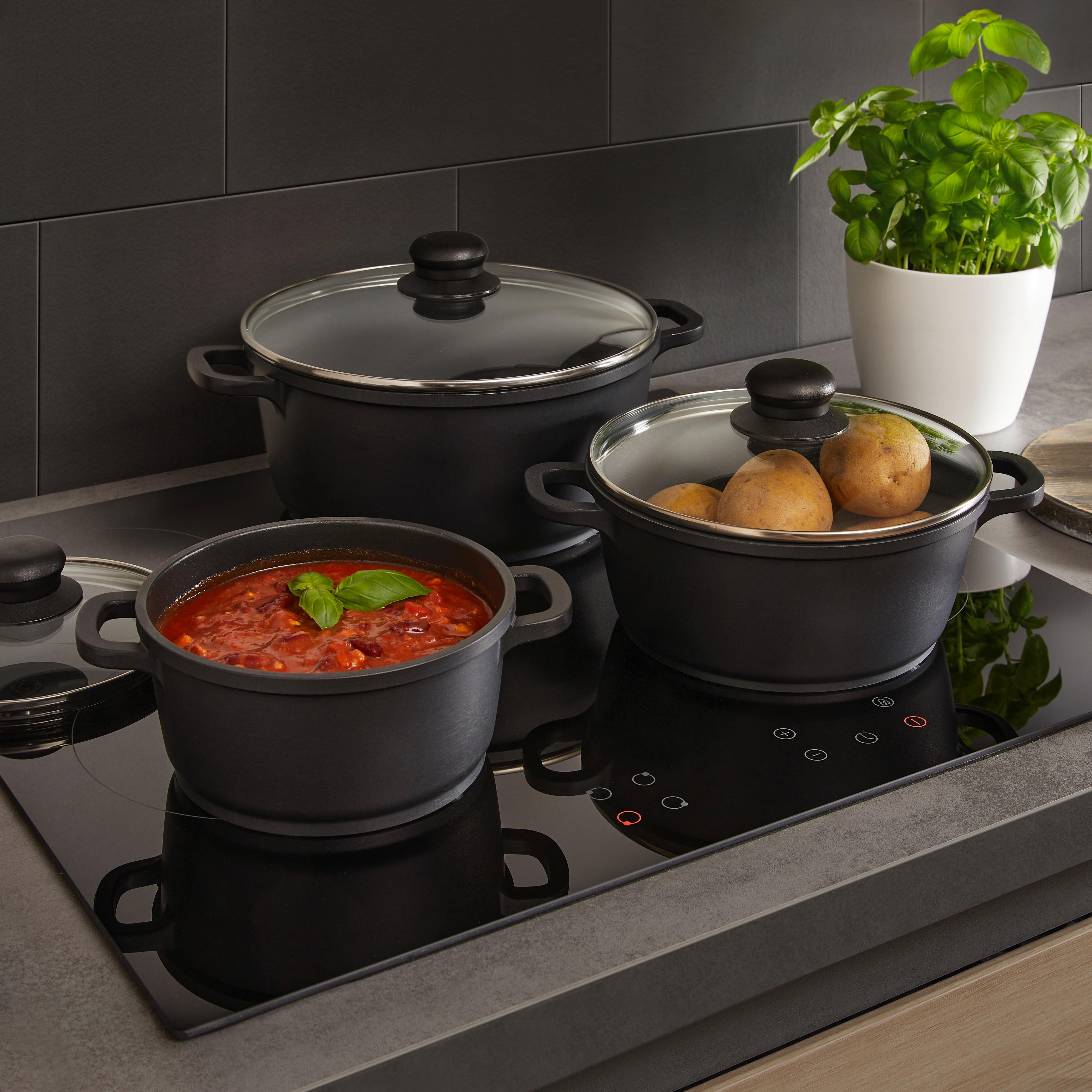 Sechsteiliges Kochtopfset aus Aluminiumguss