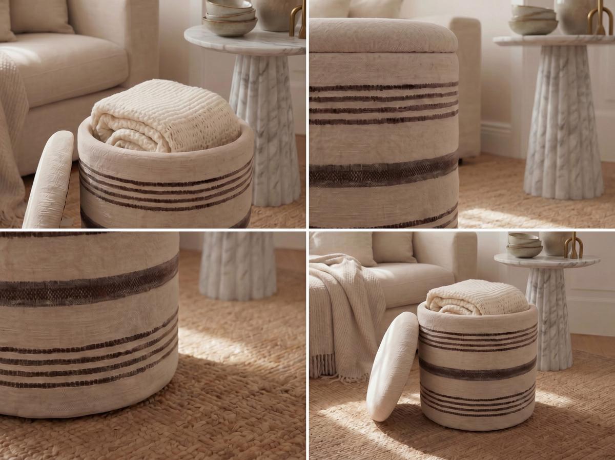 Taburet, š: 40 cm - béžová, Design, textil (40/45/40cm) - Livetastic