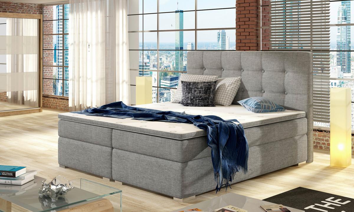 Boxspringbett 160x200 Inez Hellgrau - Silberfarben/Hellgrau, MODERN, Textil (160/200cm) - MID.YOU