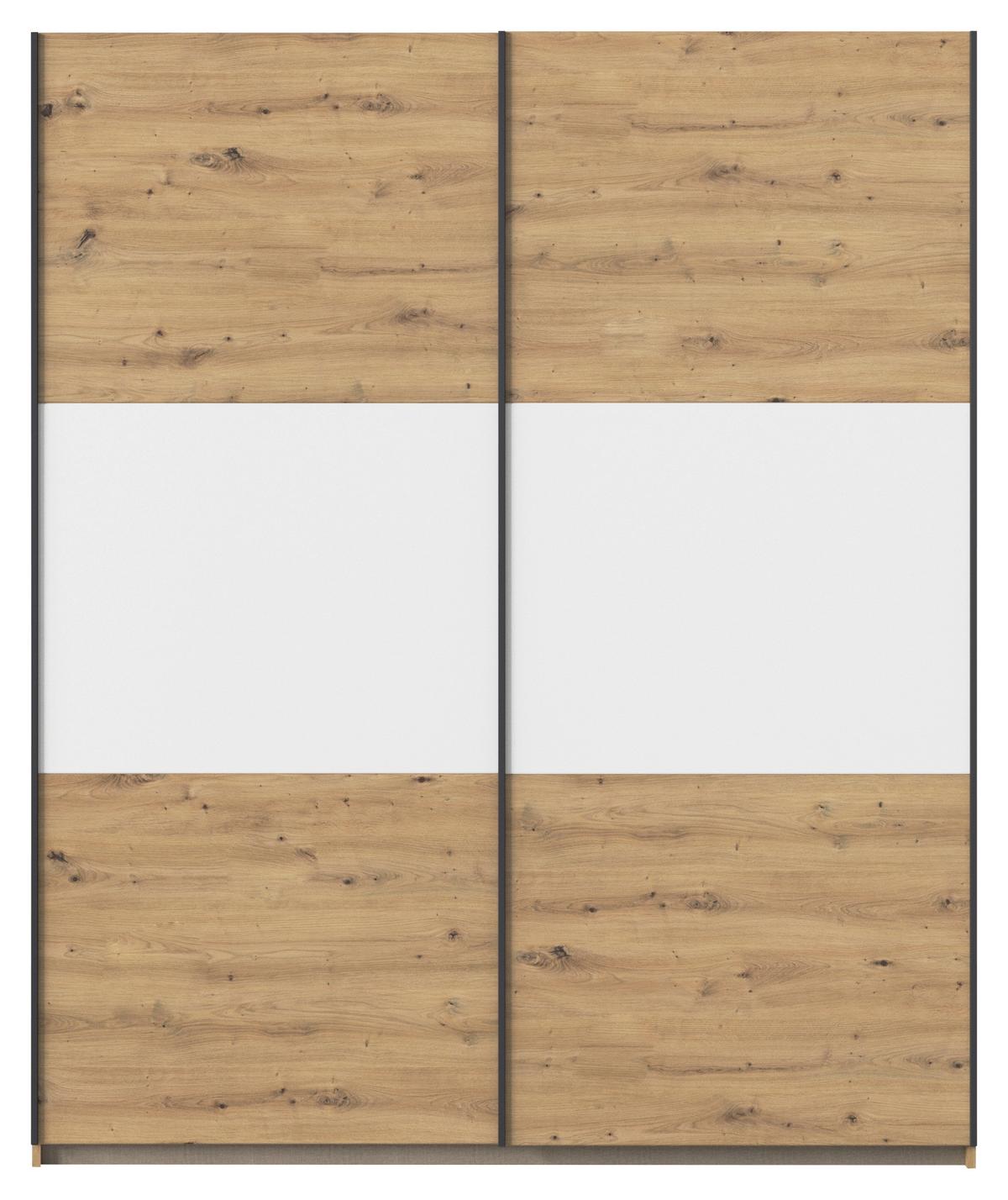 Schwebetürenschrank Neo Weiß Eiche Artisan Dekor - Alufarben/Weiß, MODERN, Holzwerkstoff (175/210/59cm) - Rauch Möbel