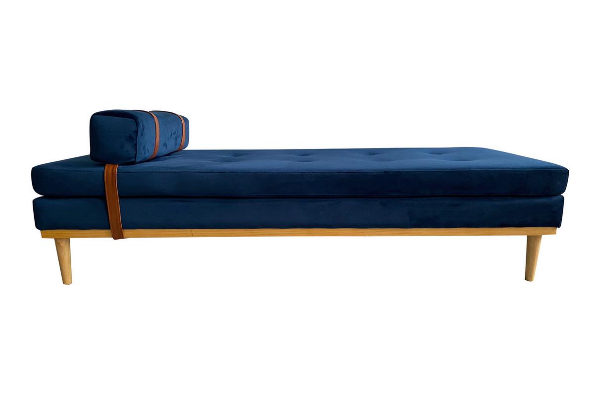Chaiselongue Daybed Samt Blau B: 180 Cm - Blau/Naturfarben, MODERN, Textil (180/42/75cm) - Livetastic
