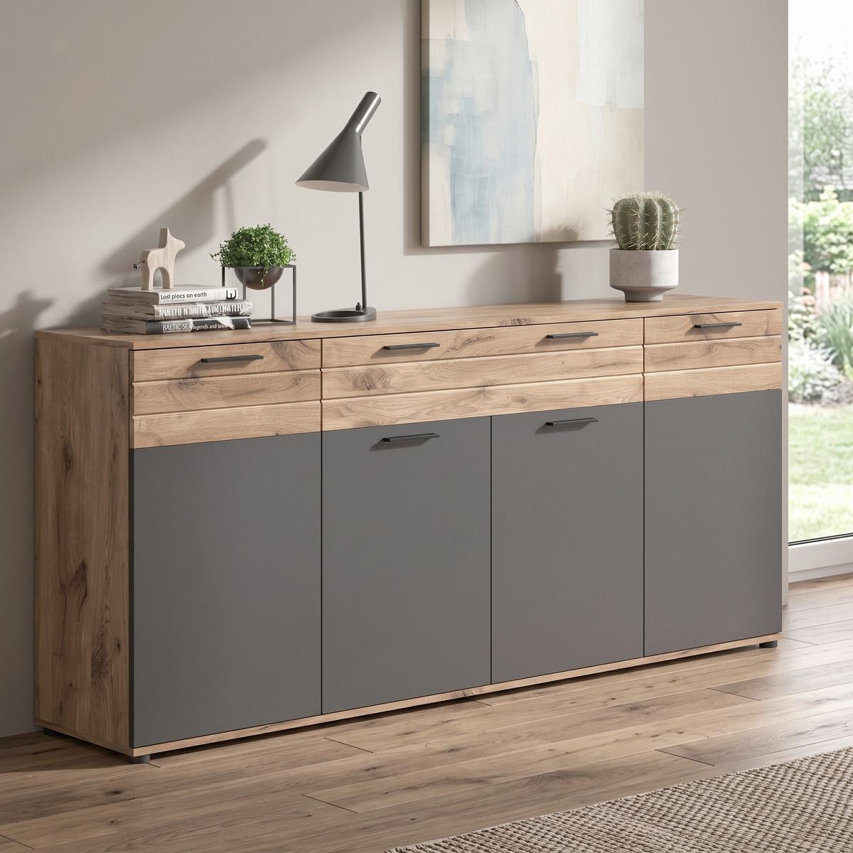 SIDEBOARD Mason Grau B: 200 cm - Schwarz/Grau, KONVENTIONELL, Holzwerkstoff (200/91/40cm) - MID.YOU
