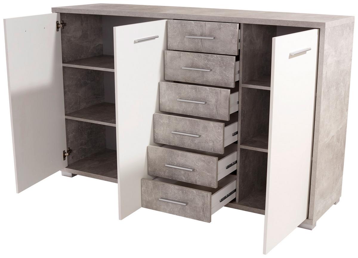 Kommode B 190 Cm Q-big New, Beton Optik/weiß - Weiß/Grau, MODERN, Holz (190/105/44cm)