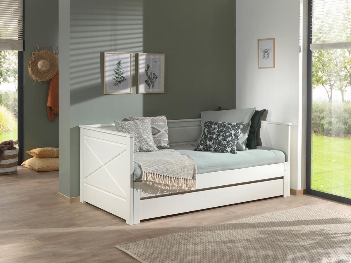 Ausziehbett Pino Weiß 90/180x200cm - Weiß, MODERN, Holz/Holzwerkstoff (90/180/200cm) - Vipack